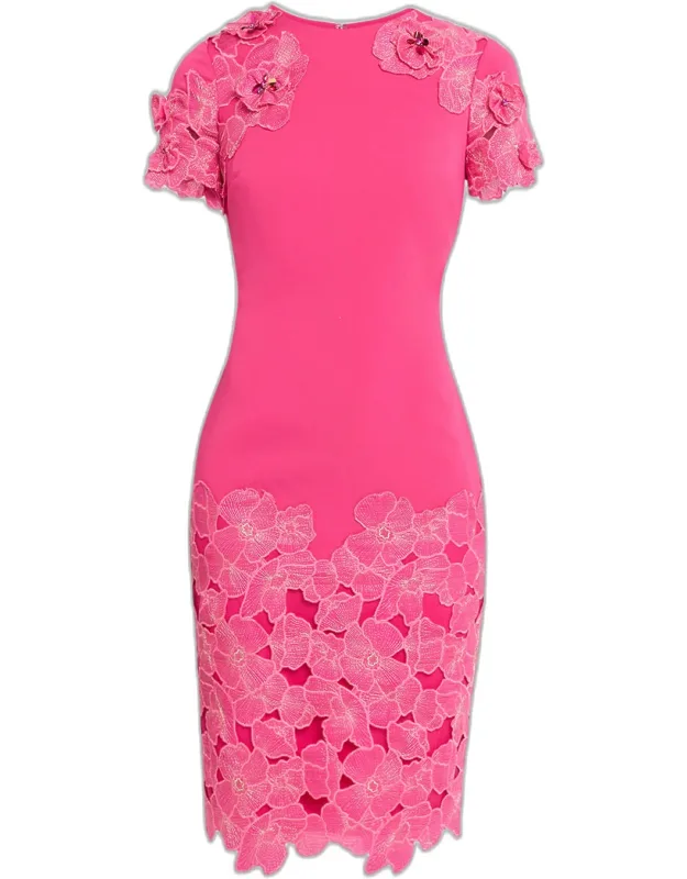 Floral Lace & Crepe Bodycon Dress