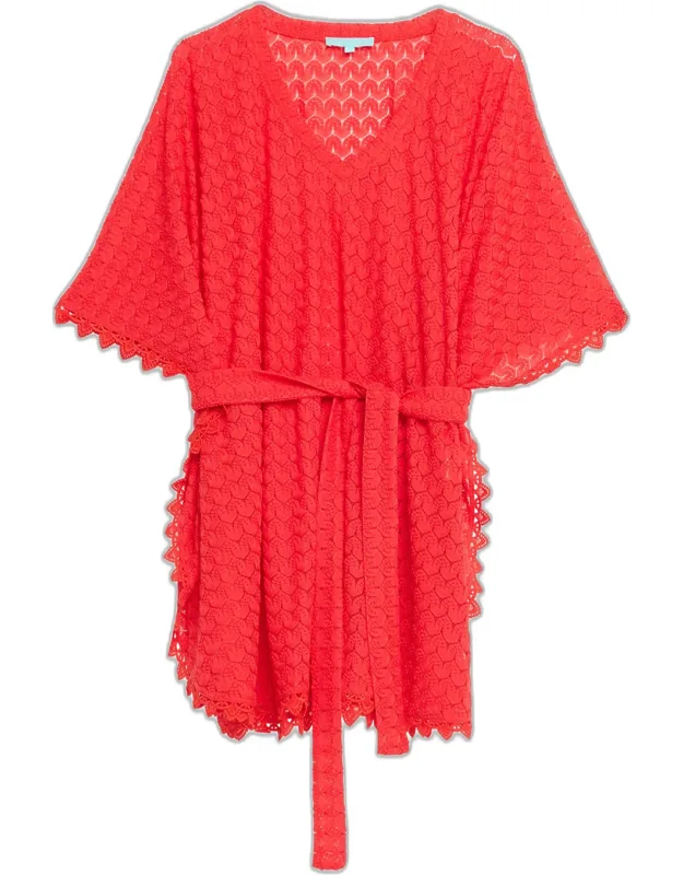 Crochet Belted Mini Dress Coverup