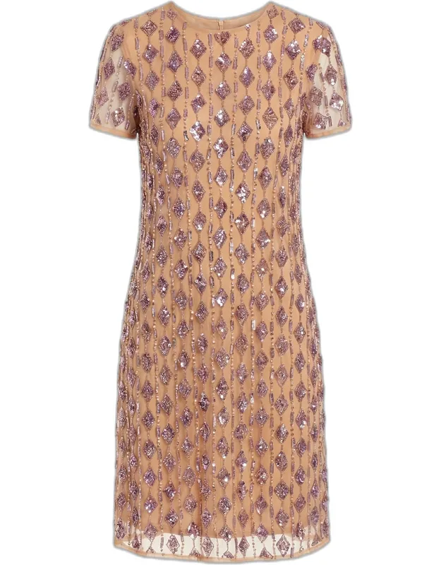 Sequin-embellished Mesh Shift Dress