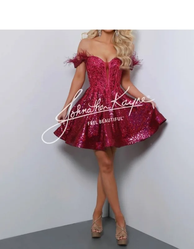 A-line Off Shoulder Feather Sleeve Dress