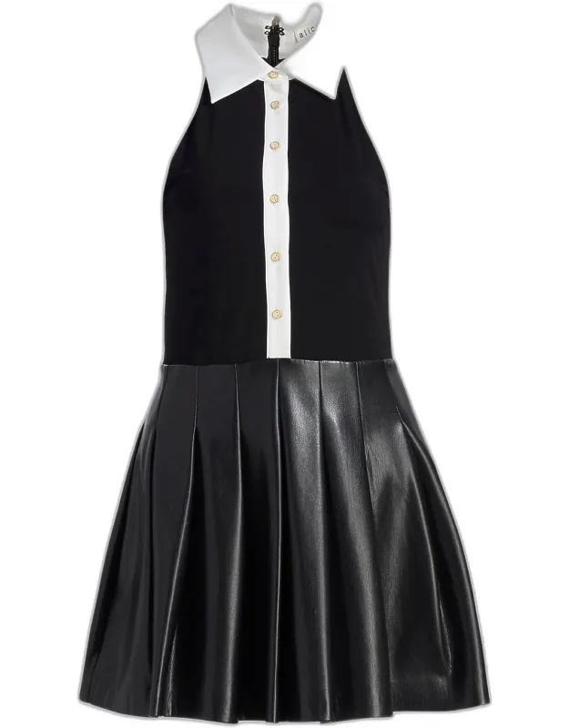 Vegan Leather Sleeveless Polo Mini Shirtdress