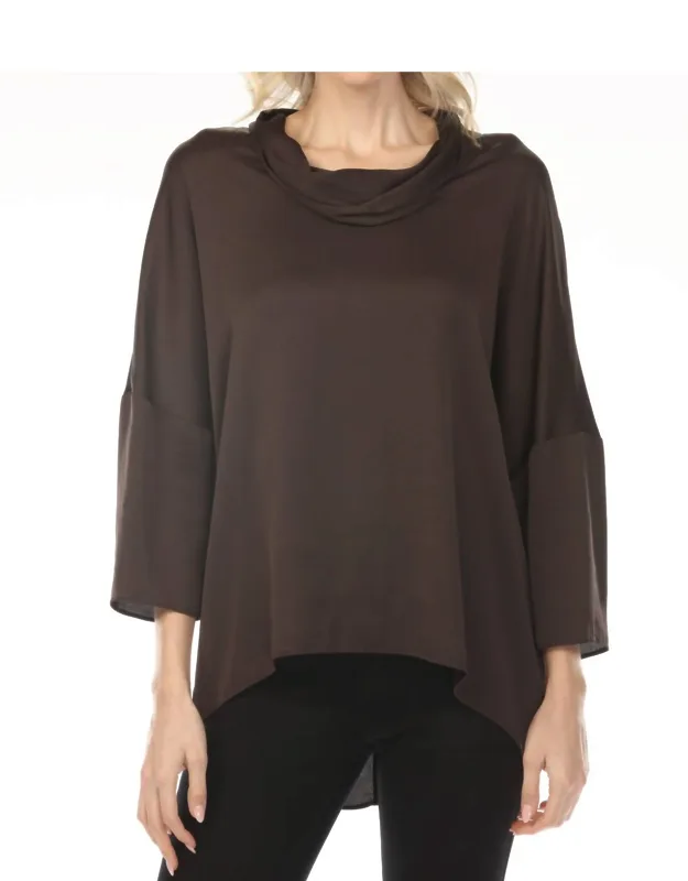 Cowl Neck Satin Boxy Tunic Top