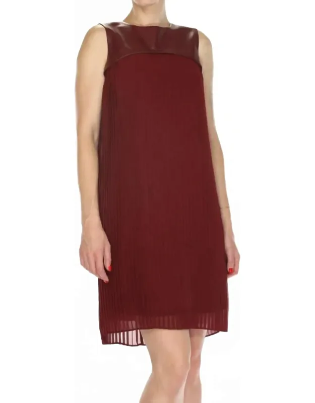 Pleated Faux Leather Trapeze Dress