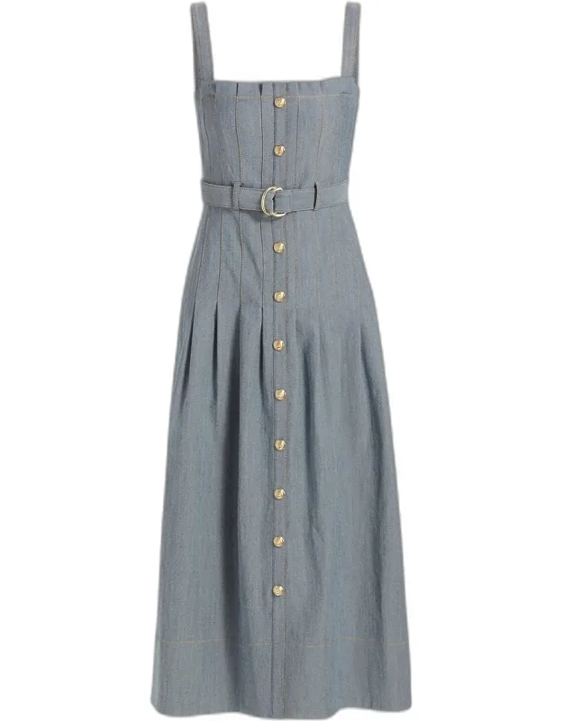 Branwen Denim Button-front Midi Dress