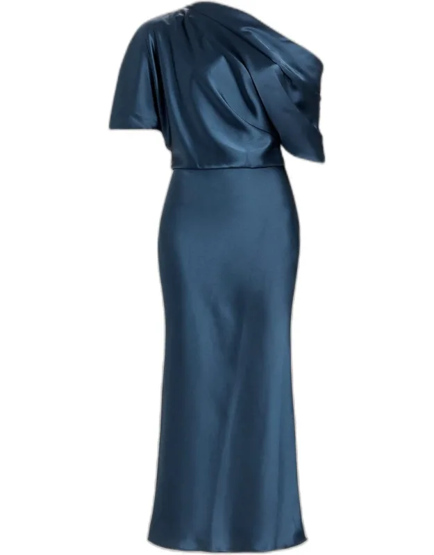 Draped Satin Pencil Midi-dress
