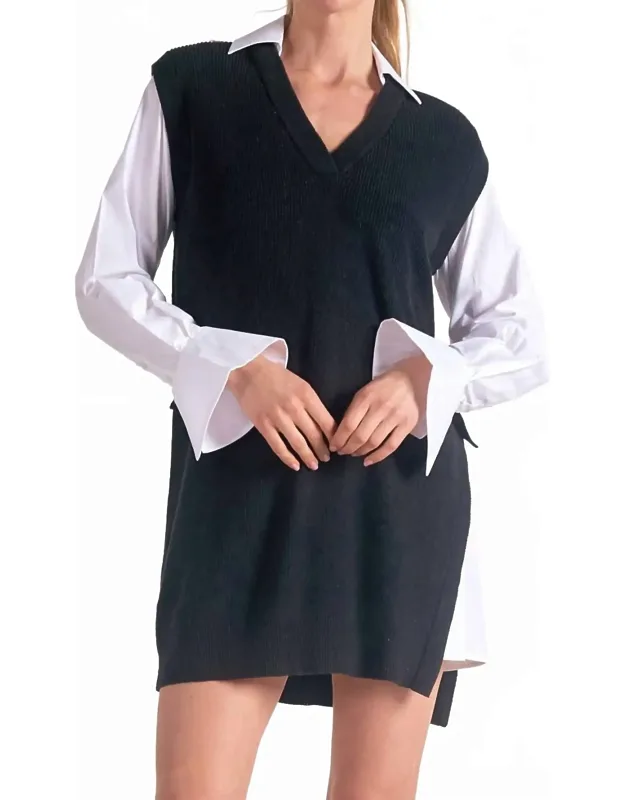 Sweater Dress With Shift Silhouette And Chic Collar