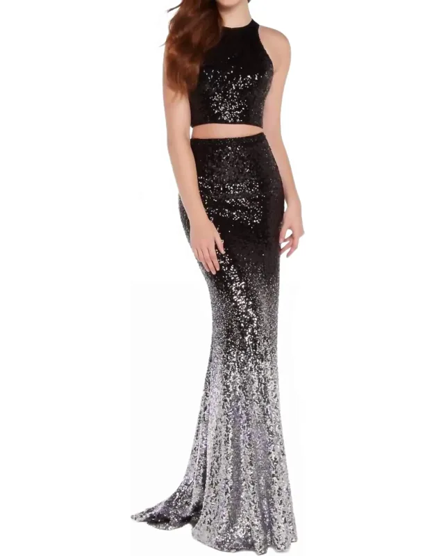 Sleeveless Embellished Ombre Evening Dress