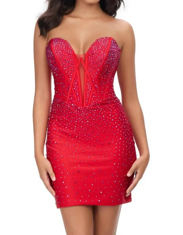 Strapless Illusion V-neckline Mini Dress