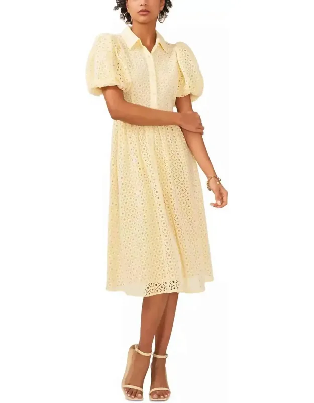 Balloon-sleeve Cotton Dress