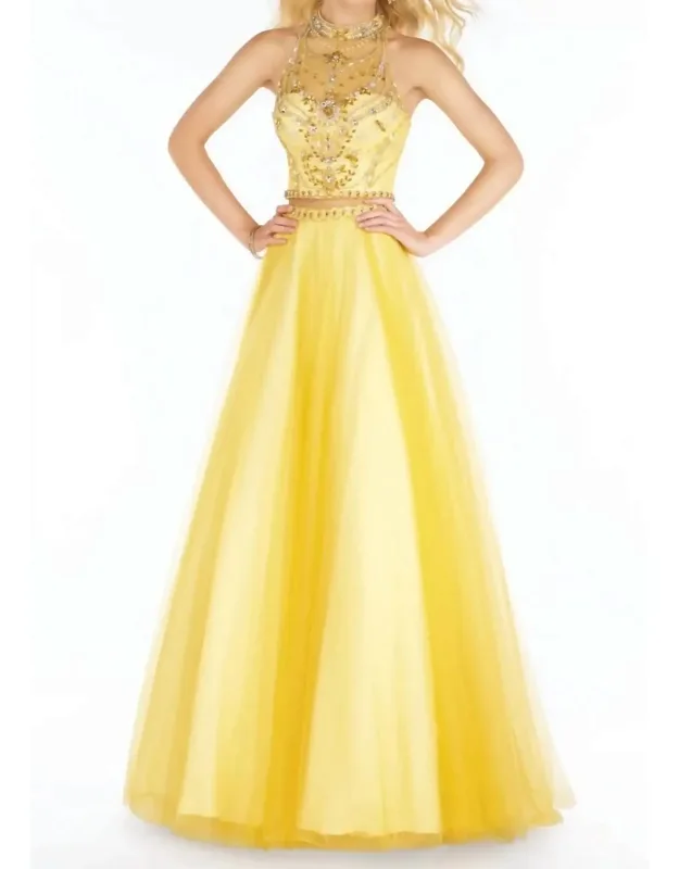 Two Piece Halter Tulle Prom Dress