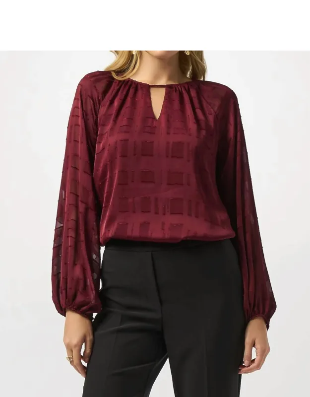 Keyhole Neckline Long Puffed Sleeve Top