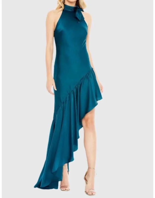 Halter Neck Asymmetric Ruffle Dress