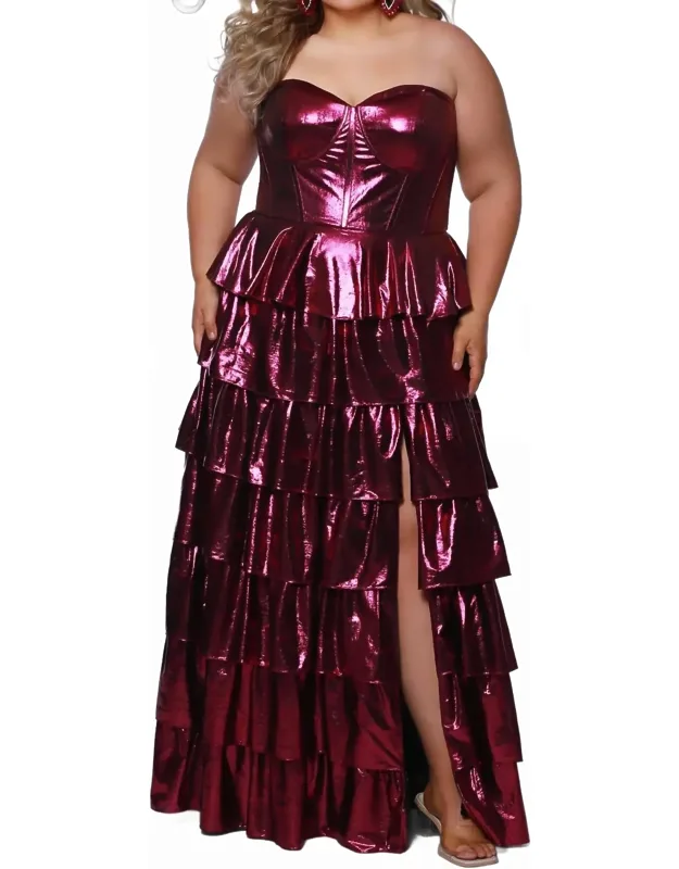 Beat Goes On Metallic Tiered Prom Dress