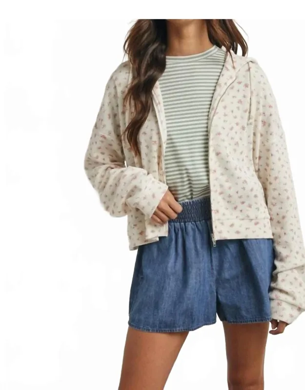 Floral Waffle Knit Hooded Jacket