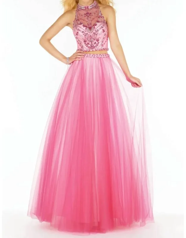 Two Piece Halter Tulle Prom Dress