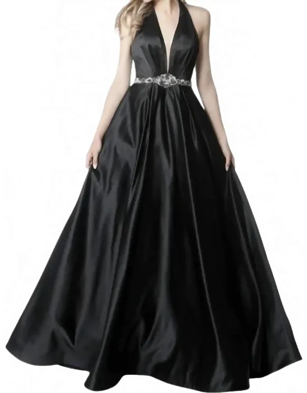 Halter Beaded Waist Prom Dress
