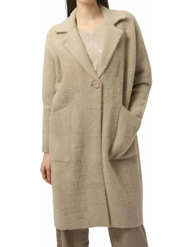 Notched Collar Long Sleeve Faux Fur Coat