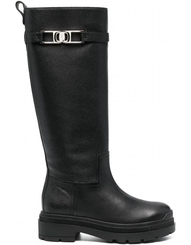 Vara Chain Knee-high Boots With Chunky Heel And Calf Leather