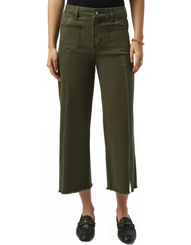 Wide Leg Crop Trousers With Embellished Front Seam