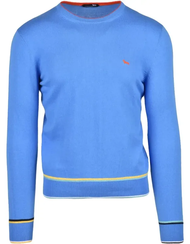 Light Blue Cotton Sweater With 100% Material And Stripes
