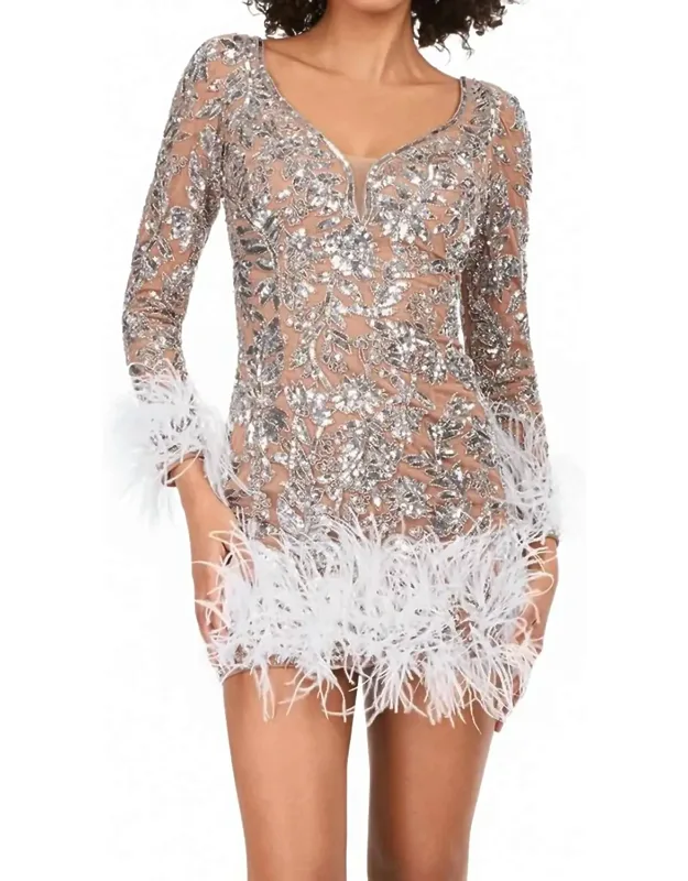 Sequin Cocktail Dress With Feathers