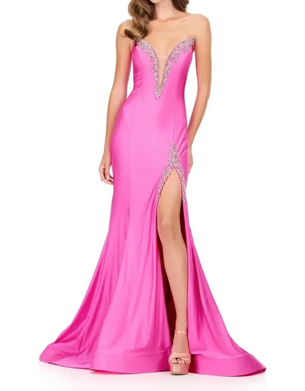 Strapless Plunging Neckline Prom Dress