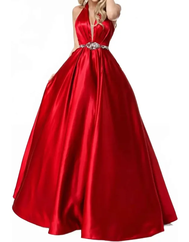 Halter Beaded Waist Prom Dress