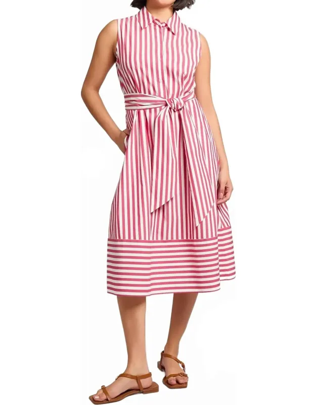 Striped Tie-waist Sleeveless Dress