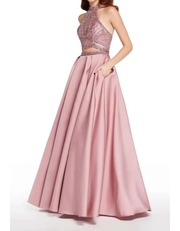 Two Piece Halter Beaded Dress