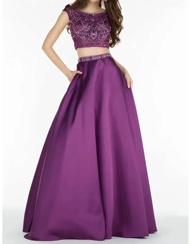 Two Piece Mikado Beaded Prom Dress