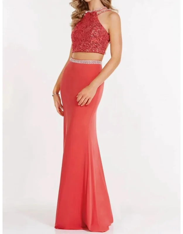Two Piece Halter Sequin Dress