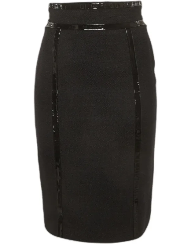 Wool Blend And Leather Pencil Skirt