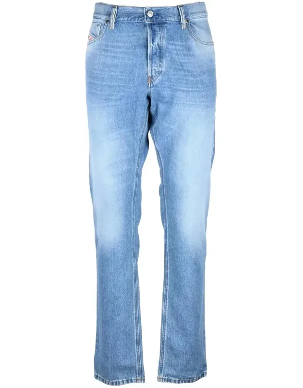 Light Blue Cotton Slim Straight Jeans