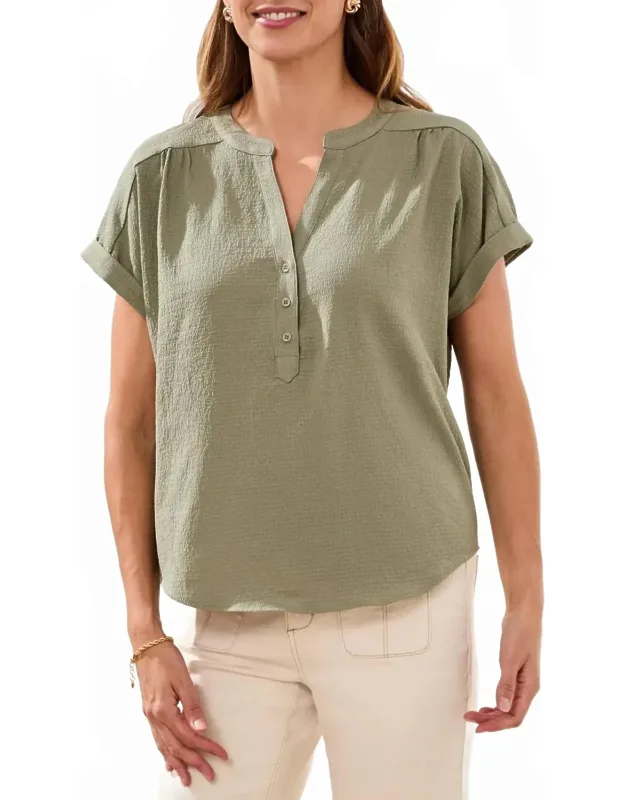 Button-front Extended Cap Sleeve Blouse