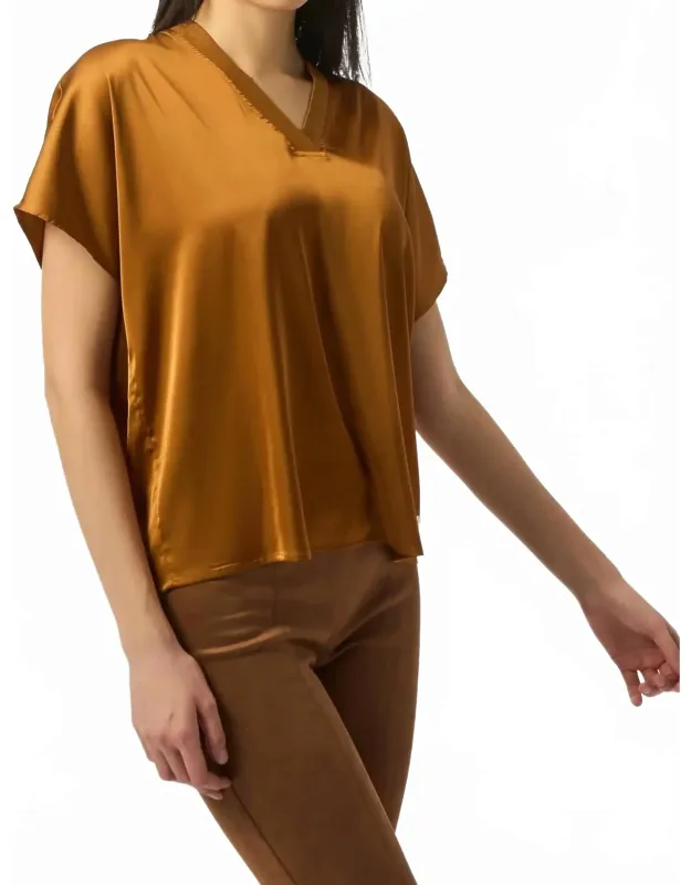 V-neck Short Sleeve Boxy Satin Top