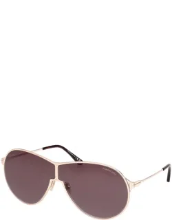 Sunglasses Aviator Full Rim, Shiny Deep Gold Frame And Brown Lens Ft117430e
