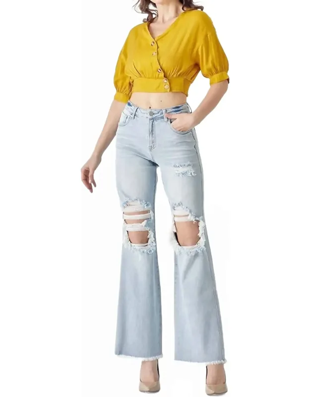 High Rise Distressed Wide Leg Jeans