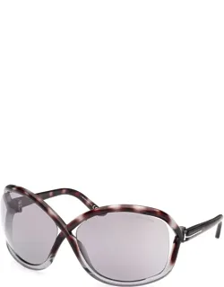 Sunglasses Geometric Semi Rim, Shiny Black Frame And Smoke Lens Ft106801a