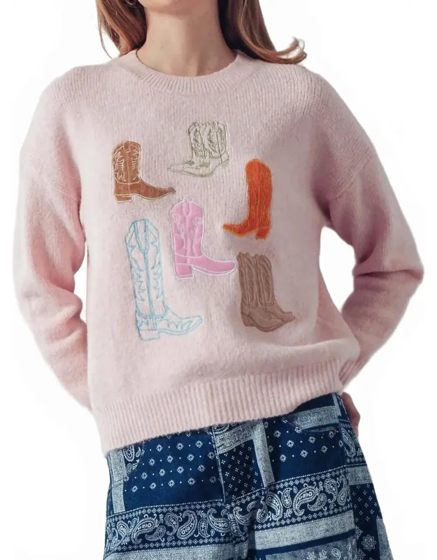 Western Embroidered Cowboy Boot Sweater