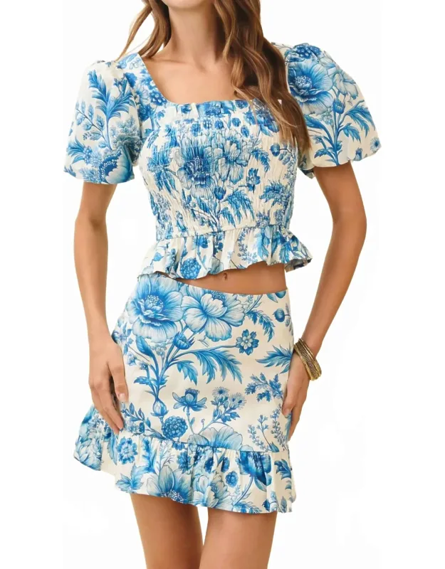 Floral Print Flirty Ruffle Hem High Waist Skirt