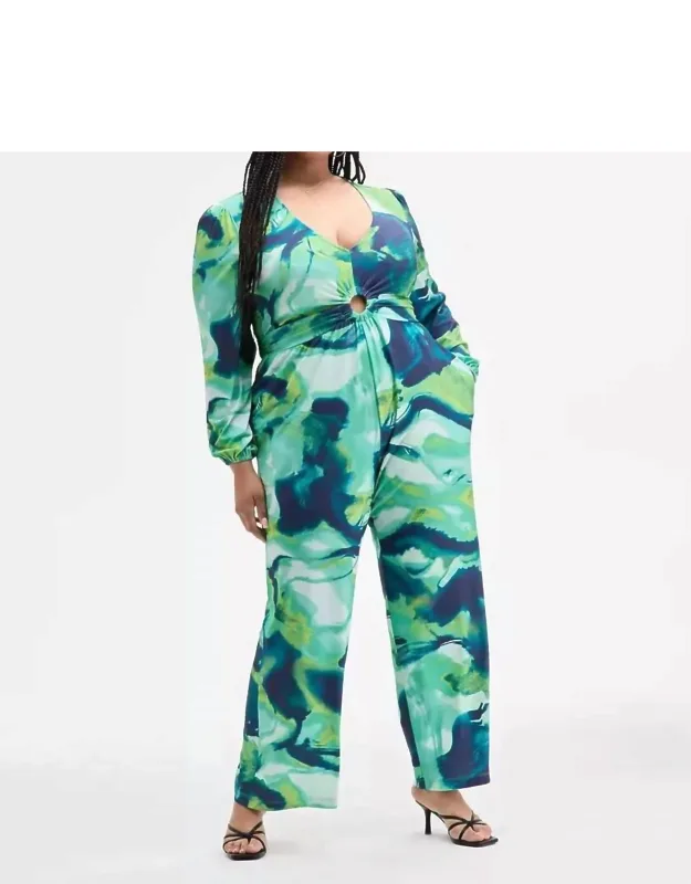 Trendy Long-sleeve Ring-detail Jumpsuit