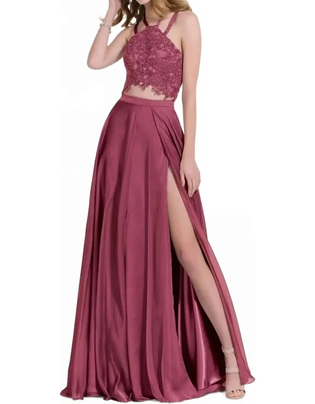 Two Piece Double Halter Straps Crisscross Prom Dress