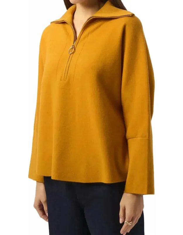 Zipped Collar 3/4 Sleeve Boxy Sweater Top