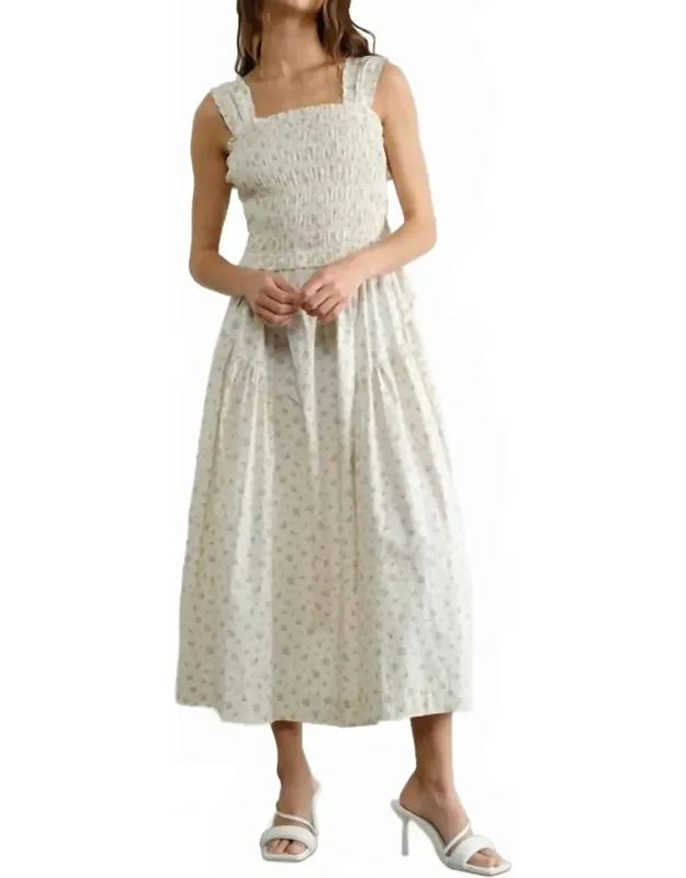 Retro Bow Tie Back Smocked Midi Dress