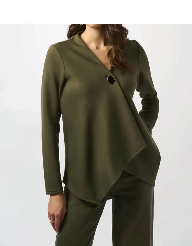Asymmetrical V-neck Button Front Jacket