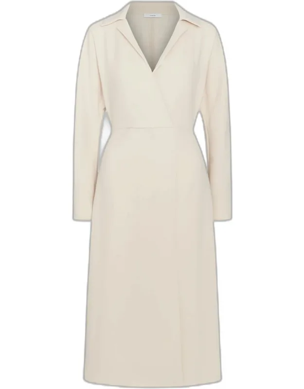 Shaped Collar Dolman-sleeve Midi Dress