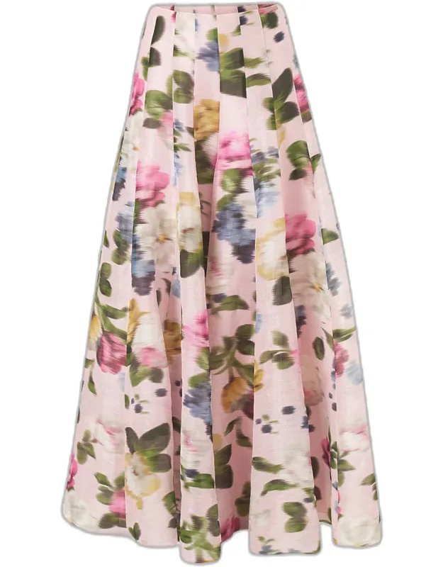 Iris Floral Silk-linen Faille Wide-leg Pants
