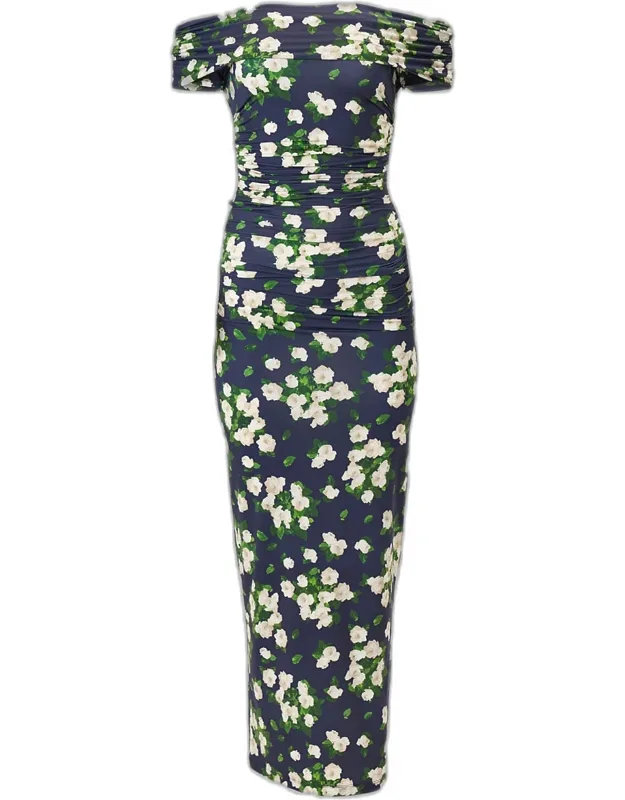 Off-the-shoulder Floral Jersey Maxi Dress