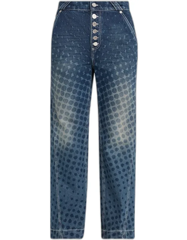 Halftone Wiggle Dot Button-front Wide-leg Jeans