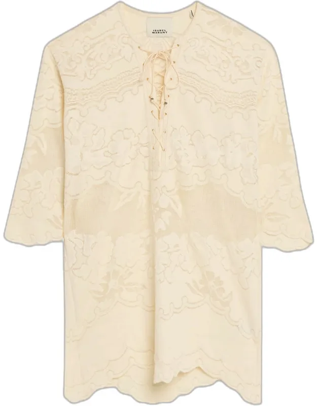 Floral Jacquard Lace-up Mini Caftan Dress